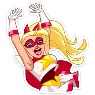 ☺️ 6151125e superhero, wanita, kartun, pirang, kostum, bintang, semangat telegram sticker