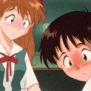 😬 3a3c13f0 Asuka Neon Genesis Evangelion Anime, Rumieniec, Evangelion, Para, Kreskówka telegram sticker