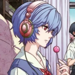 📓 07c3f467 Rei Ayanami Neon Genesis Evangelion Аниме, Девушка, Наушники, Леденец, Рей Аянами telegram sticker