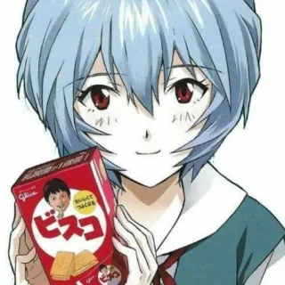 📓 47c40ef8 Rei Ayanami Neon Genesis Evangelion ビスコ Аниме, Печенье, Девушка, Мультфильм telegram sticker