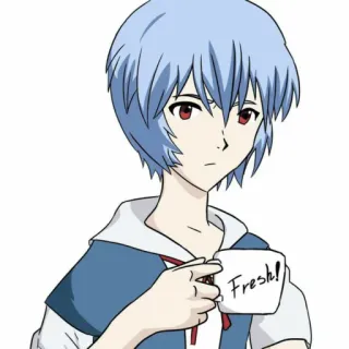 📓 6710a4f3 Rei Ayanami Neon Genesis Evangelion Fresh! аниме, девушка, чашка, свежий, Евангелион telegram sticker