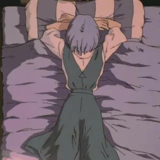 📓 6aab0b9b человек, лежащий, кровать, аниме, девушка telegram sticker