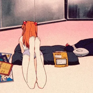 ♥️ c4a4295f Asuka Langley Soryu Neon Genesis Evangelion Anime, Dessin animé, Personnage, Couché, Intérieur telegram sticker