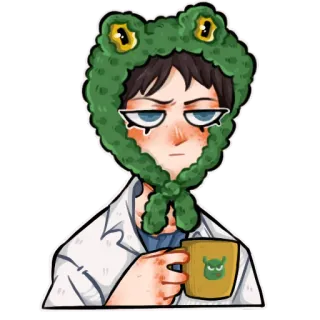 🗿 12aa4907 Аниме, Мультфильм, Наклейка, Милый, Лягушка, Шляпа, Человек, Искусство whatsapp sticker