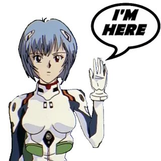 🙋 10f31a72 Rei Ayanami Neon Genesis Evangelion I'M HERE Anime, Rei Ayanami, Neon Genesis Evangelion, Saludo, Onda, Personaje telegram sticker