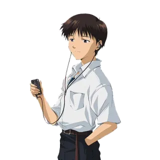 😽 36c33879 Shinji Ikari Neon Genesis Evangelion アニメ, キャラクター, 碇シンジ, 新世紀エヴァンゲリオン, ヘッドホン, 携帯電話 telegram sticker