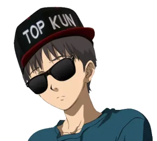 😎 9b2a49ca TOP KUN アニメ, サングラス, 帽子 telegram sticker
