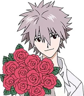 😈 bdc9663f Kaworu Nagisa Neon Genesis Evangelion アニメ, 渚カヲル, エヴァンゲリオン, 花, バラ telegram sticker