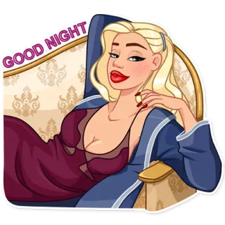 😈 3a776dc4 GOOD NIGHT buona notte, donna, bionda, camicia da notte, cartone animato telegram sticker