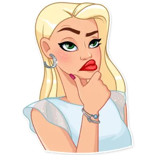 🤔 645c807d donna, bionda, pensierosa, cartone animato, illustrazione telegram sticker