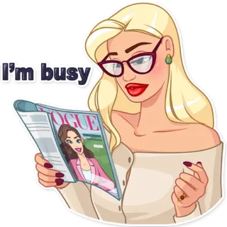 🤓 aad440d1 I'm busy donna, leggere, impegnata, rivista, bionda, occhiali telegram sticker