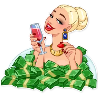 😏 df106d23 soldi, ricco, lusso, ricchezza, donna, cartone animato, contanti telegram sticker
