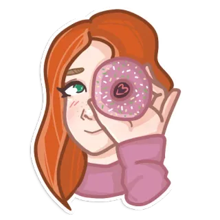 🍩 6bba2c8a ドーナツ, 女の子, 漫画, ピンク, イラスト, 甘い, 食べ物 telegram sticker