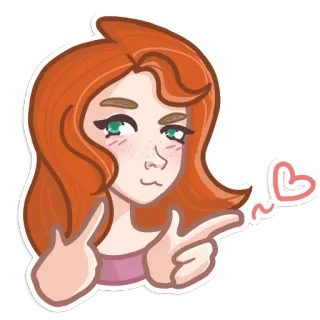 👉 8a518f8e 女性, 女の子, 赤毛, ハート, 指ピストル, かわいい, ポートレート telegram sticker