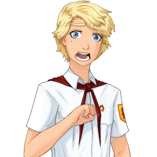 😮 77f072cd Anime, Garoto, Uniforme, Cachecol vermelho, Pioneiro whatsapp sticker