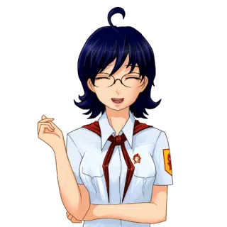 😄 f2c4dd74 anime, estudante, óculos, cachecol vermelho, sorrindo whatsapp sticker
