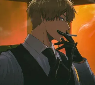 😶 7b163a57 anime, man, suit, gloves, smoking, cigarette telegram sticker