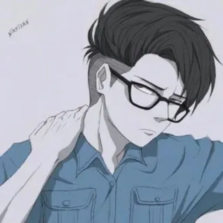 😐 b5aeb482 NIKKIYAN anime, man, glasses, cartoon, portrait, illustration, drawing telegram sticker