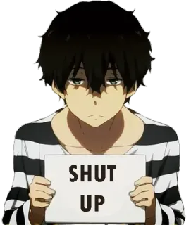 🤐 f6834fe7 SHUT UP anime, shut up, expression, teenager, boy, emotion, statement telegram sticker
