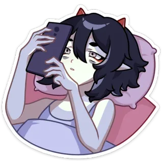 📱 e2bfe4db anime, cansado/a, dormilón/dormilona, elfo/a, teléfono, vago/a, chica telegram sticker