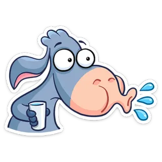 😨 ee468d0c Tier, Esel, Trinken, Cartoon, Lustig, Wasser telegram sticker