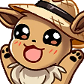 🤗 a87f7f6e Eevee 포켓몬, 이브이, 귀여운, 동물, 모자, 행복한 telegram sticker