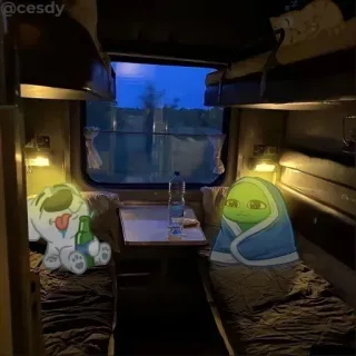 🚉 119dc328 pociąg, wewnątrz, podróż, spać, noc telegram sticker