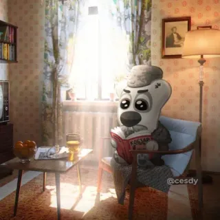 👨‍🦳 5d97f0d7 @cesdy pies, czytanie, książka, vintage, pokój, przytulny telegram sticker