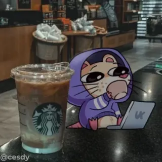 💻 7ed68794 @cesdy kreskówka, zwierzę, laptop, picie, Starbucks, kawa telegram sticker