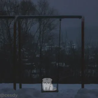 😔 b319f0b4 @cesdy kot, huśtawka, smutny, zima, śnieg, samotny telegram sticker