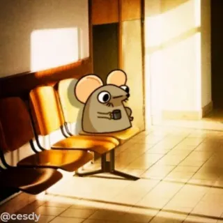 ⏳ b5a49102 @cesdy mysz, kreskówka, zwierzę, siedzący, czekanie, ławka telegram sticker