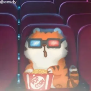 🍿 ca7afd62 POP CORN tygrys, popcorn, film, kino, okulary 3D, zwierzę, słodki, kreskówka telegram sticker