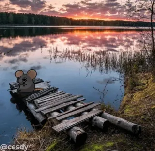 😢 d127902a @cesdy mysz, jezioro, zachód słońca, natura, dok, woda telegram sticker