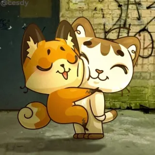 🫂 e0575bf7 kreskówka, zwierzęta, kot, lis, przytulanie, słodkie telegram sticker