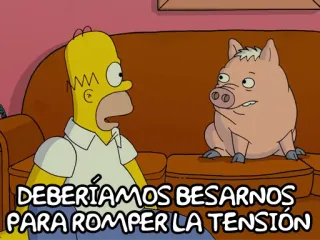 👄 8e58154b Homer Simpson The Simpsons DEBERÍAMOS BESARNOS PARA ROMPER LA TENSIÓN Homer Simpson, Los Simpson, dibujos animados, divertido, beso, tensión, cerdo telegram sticker