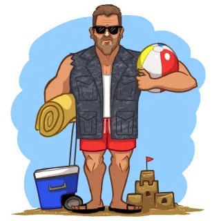 🏖 29dd7fb4 남자, 해변, 모래성, 휴가, 비치볼, 아이스박스, 수건, 여름 whatsapp sticker