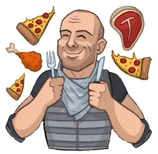 🍕 57eb7c46 음식, 피자, 스테이크, 닭고기, 식사, 남자, 만화 whatsapp sticker