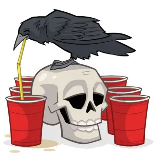 🥤 da0f815f 까마귀, 해골, 빨간 컵, 음주, 만화 whatsapp sticker