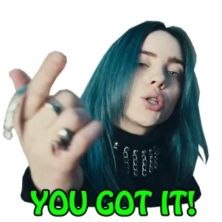 👍 2ee8d2e7 Billie Eilish YOU GOT IT! Billie Eilish, Muzyka, Piosenkarka, Środkowy palec, Postawa, Fajne telegram sticker