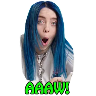 😲 3120435b AAAW! zszokowany, niespodzianka, reakcja, mem, pop, Billie Eilish telegram sticker