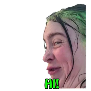👋 3693ee51 Billie Eilish Hi! Billie Eilish, celebrytka, zielone włosy, piosenkarka, gwiazda pop, pozdrowienie telegram sticker