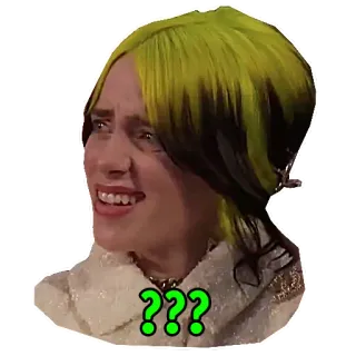 ❓ 6569d33c Billie Eilish ??? billie eilish, zdezorientowany, mem, pytanie, celebryta, wyraz, piosenkarka telegram sticker