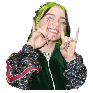 🤘 e8110ffc Billie Eilish Billie Eilish, piosenkarka, muzyka, pop, celebrytka, zielone włosy telegram sticker