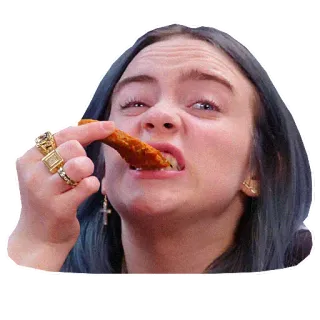 🍗 ef0ffba7 Billie Eilish Billie Eilish, piosenkarka, celebrytka, jedzenie, śmieszna mina telegram sticker