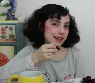 ❤ 08de3d35 wanita, ceri, makan, potret, gadis whatsapp sticker