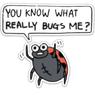 😐 d837936a YOU KNOW WHAT REALLY BUGS ME? Käfer, Marienkäfer, Cartoon, genervt, lustig whatsapp sticker
