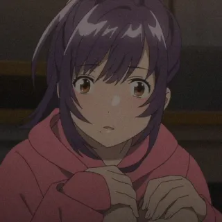 😳 a33e29a8 anime, chica, pelo morado, sudadera rosa, dibujos animados, animación telegram sticker