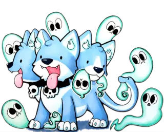 🐆 75b1168e anjing, hantu, anjing berkepala tiga, tengkorak, lucu, monster, fantasi whatsapp sticker