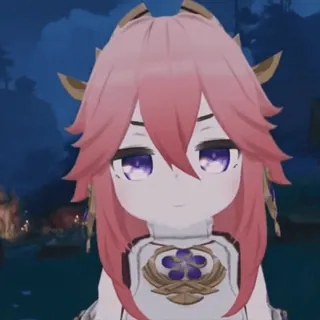 😼 d85f004b Yae Miko Genshin Impact Яэ Мико, Genshin Impact, аниме, видеоигра, чиби, лиса, розовые волосы, персонаж telegram sticker