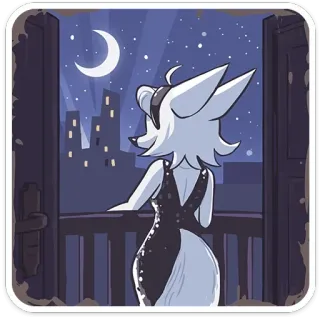 🌌 12b24300 animale, personaggio, finestra, città, notte, luna, vestito, cartone animato, fantasy telegram sticker